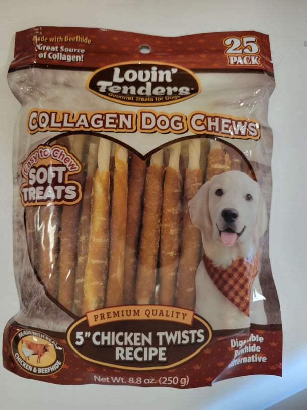 Lovin Tenders Collagen Dog Chews 5" Chicken TWISTS Recipe