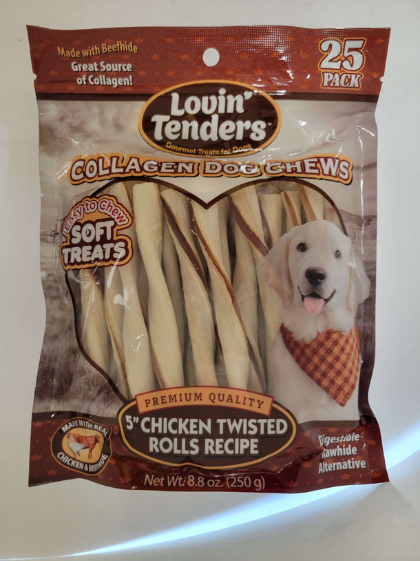 Lovin Tenders Collagen Dog Chews 5" Chicken Twisted ROLLS Recipe