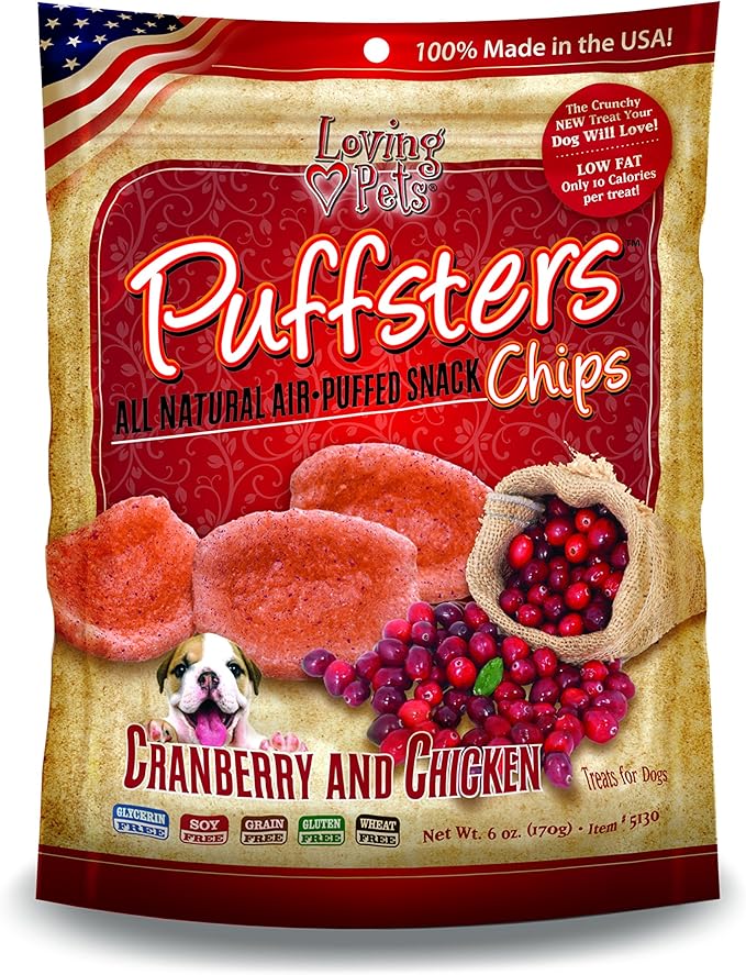 Loving Pets Puffsters Cranberry and Chicken Chips for Dogs