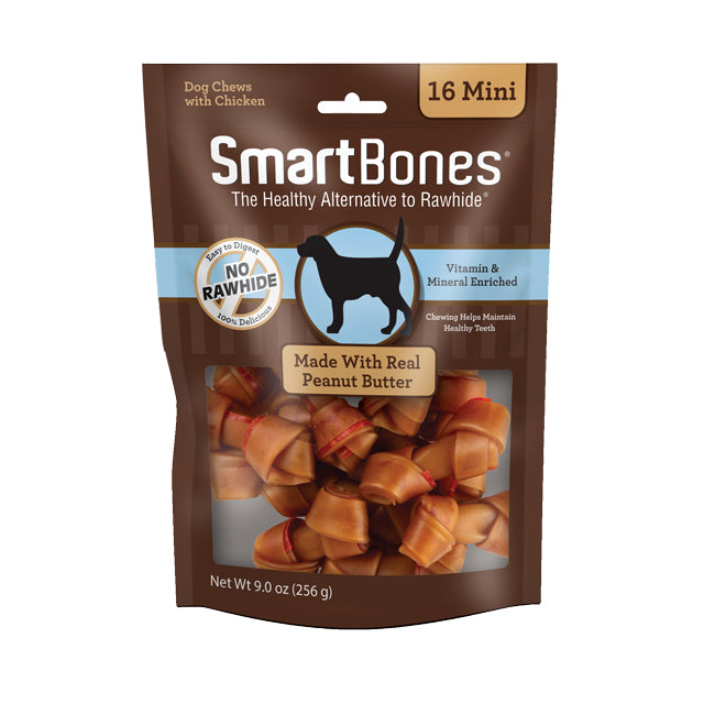 SmartBones Peanut Butter Classic Bone Chews - 16 Mini